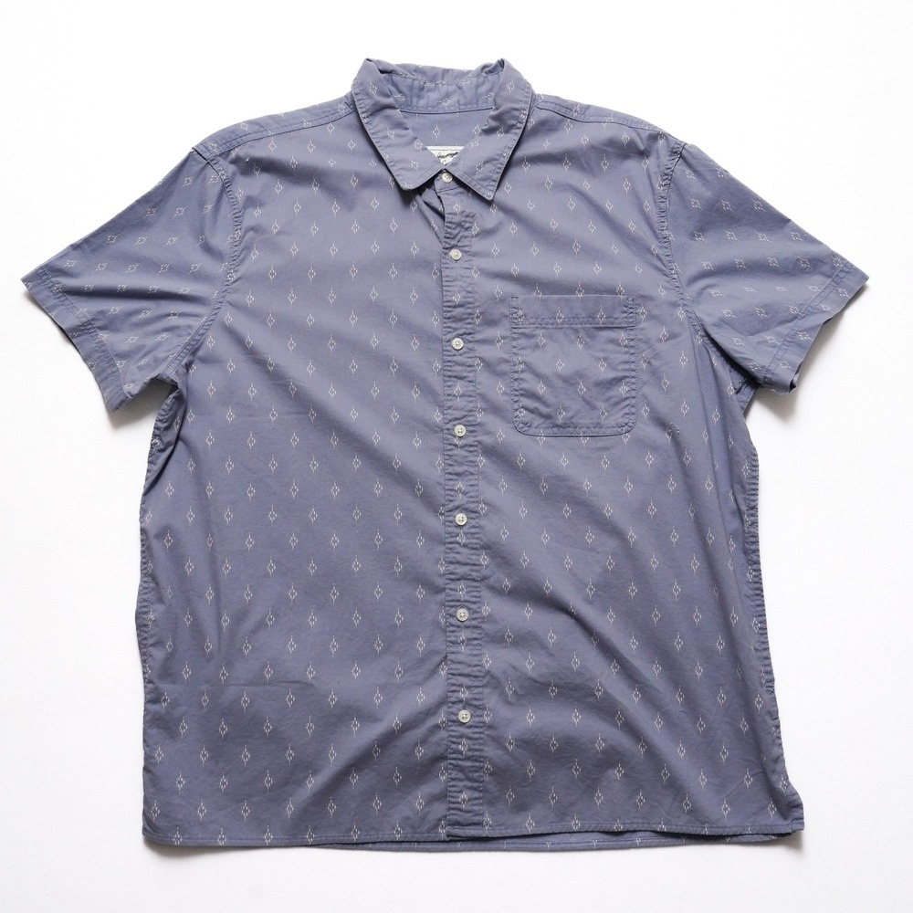 American Eagle Mens XXL Short Sleeve Button Up Shirt Blue Geometric Diamond